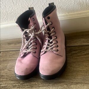 Dr. Martens Pink Combat Boots with Black Laces